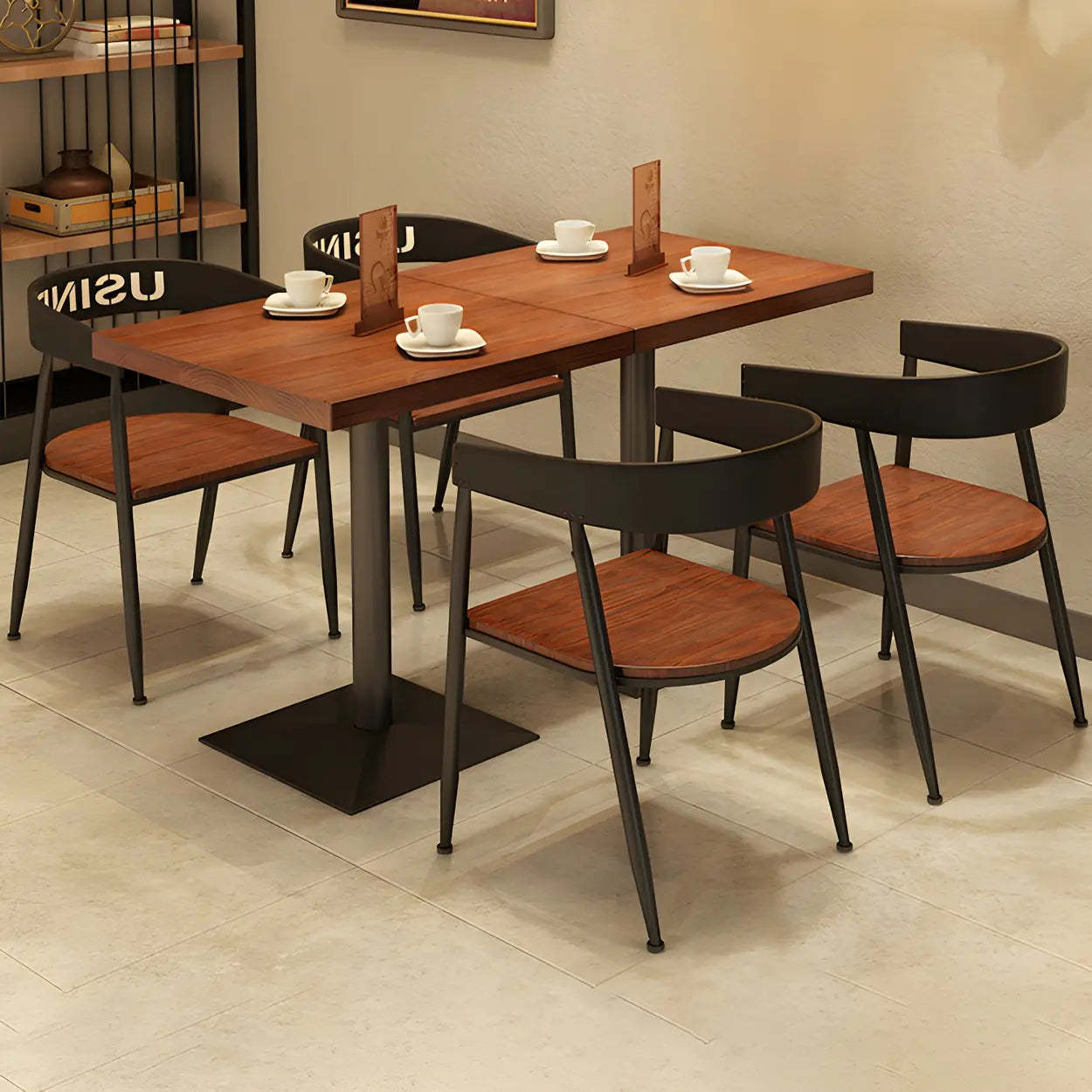 Industrial Square Brown Wood Dining Table