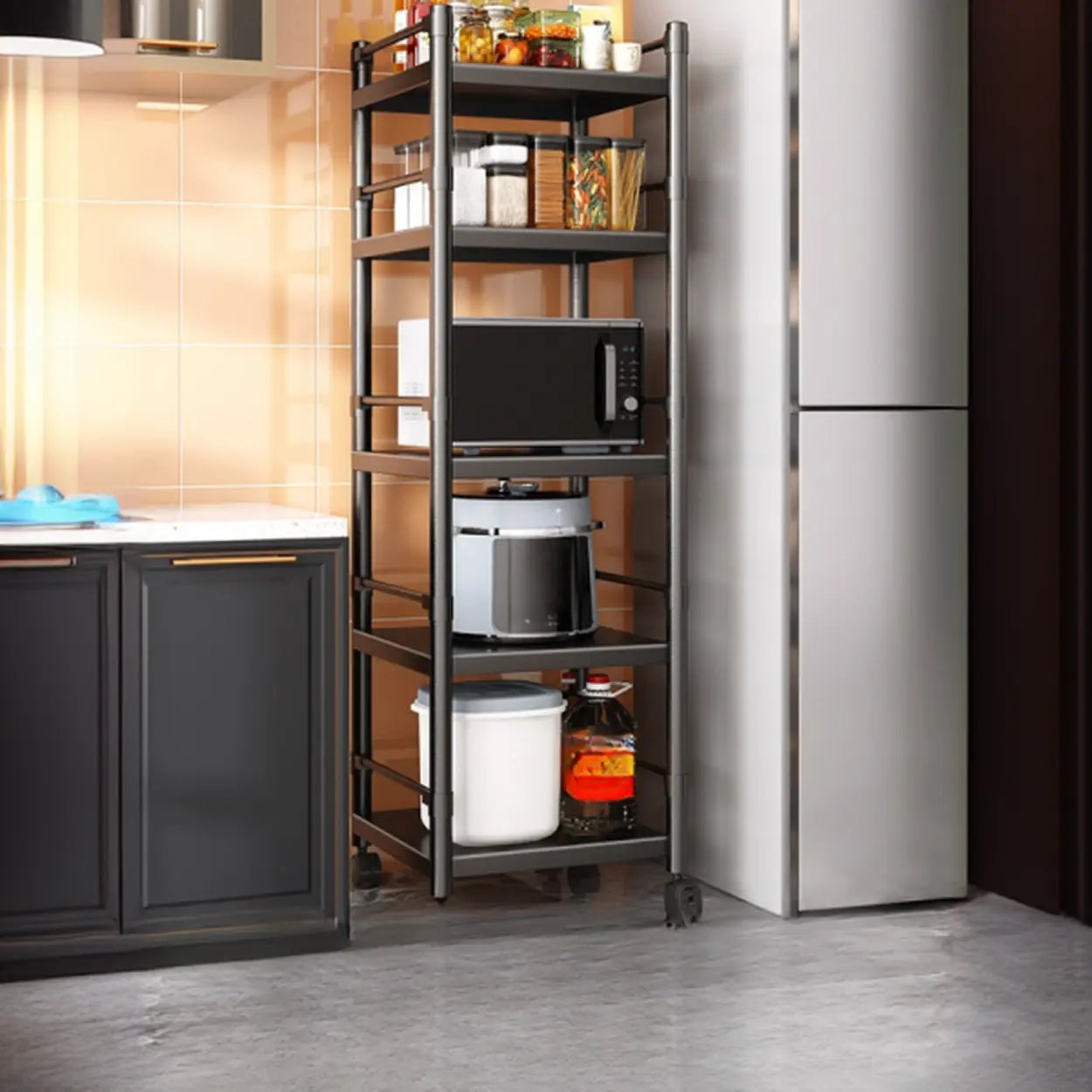 Industrial Stainless Steel Black Kitchen Display Cabinet