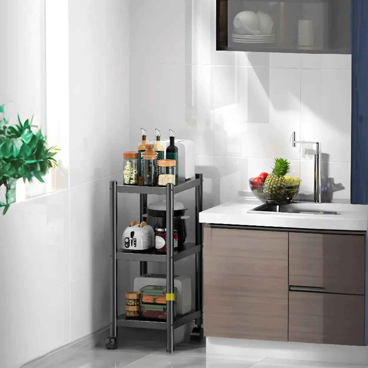 Industrial Stainless Steel Black Kitchen Display Cabinet — Guardrail Not Included