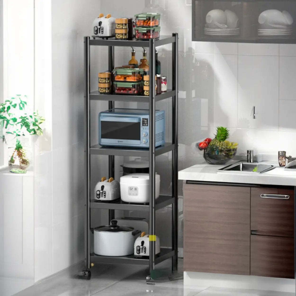 Industrial Stainless Steel Black Kitchen Display Cabinet — Guardrail Not Included