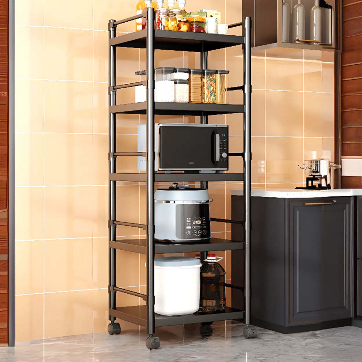 Industrial Stainless Steel Black Kitchen Display Cabinet — Guardrail Not Included