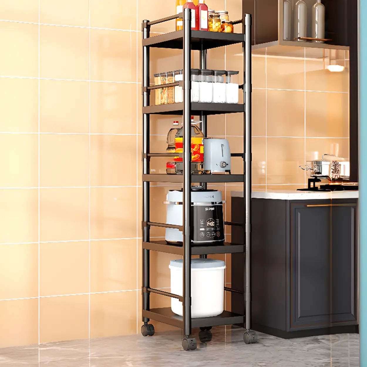 Industrial Stainless Steel Black Kitchen Display Cabinet — Guardrail Not Included