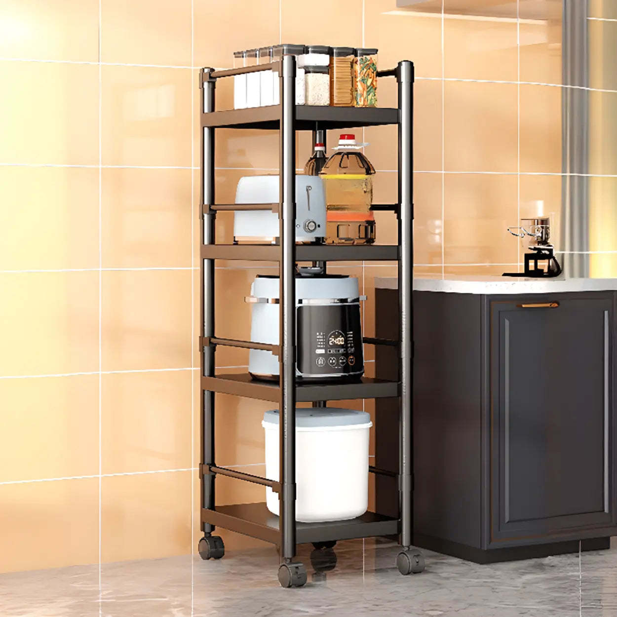Industrial Stainless Steel Black Kitchen Display Cabinet — Guardrail Not Included