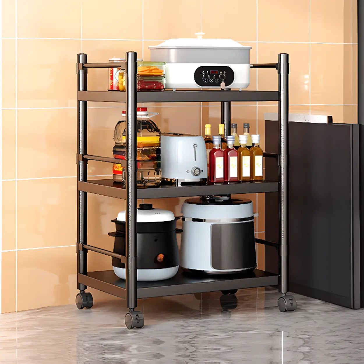 Industrial Stainless Steel Black Kitchen Display Cabinet