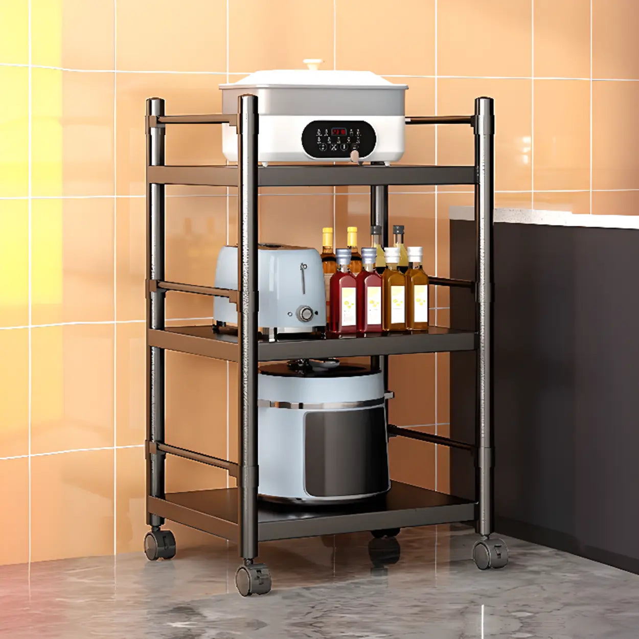 Industrial Stainless Steel Black Kitchen Display Cabinet