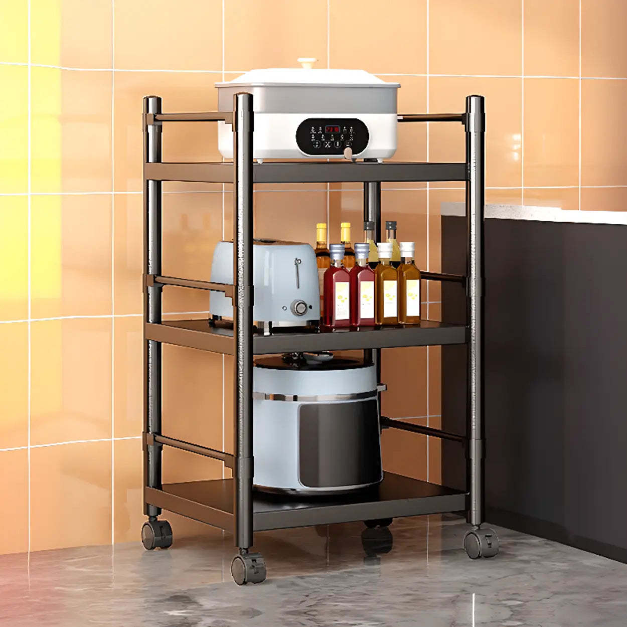 Industrial Stainless Steel Black Kitchen Display Cabinet
