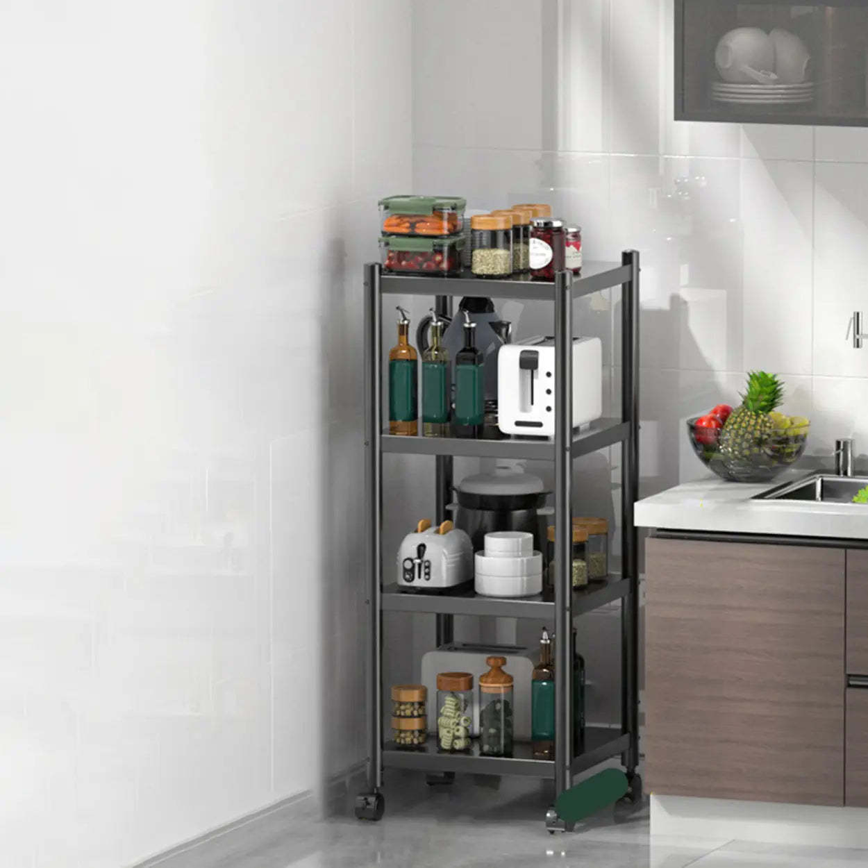 Industrial Stainless Steel Black Kitchen Display Cabinet