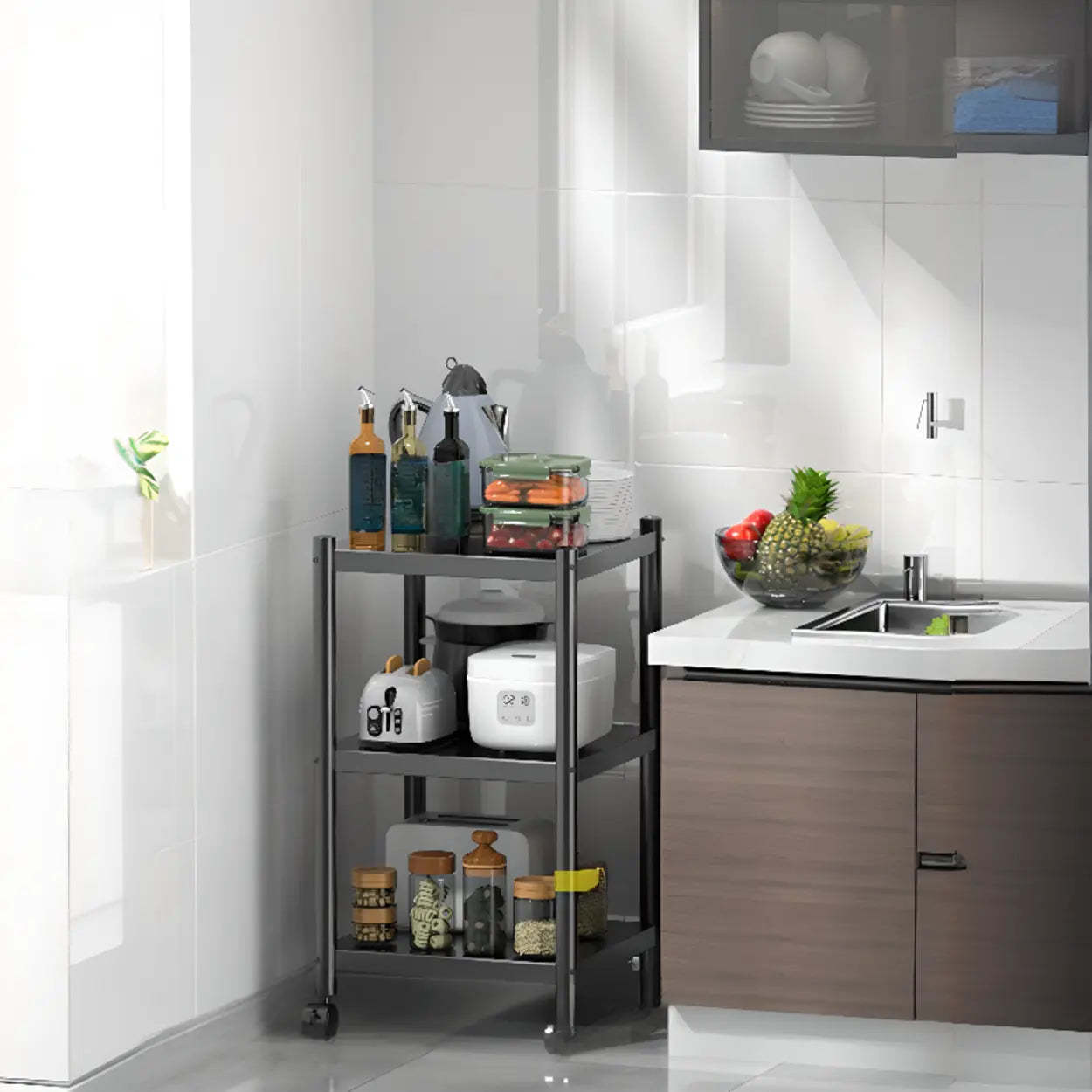 Industrial Stainless Steel Black Kitchen Display Cabinet — Guardrail Not Included