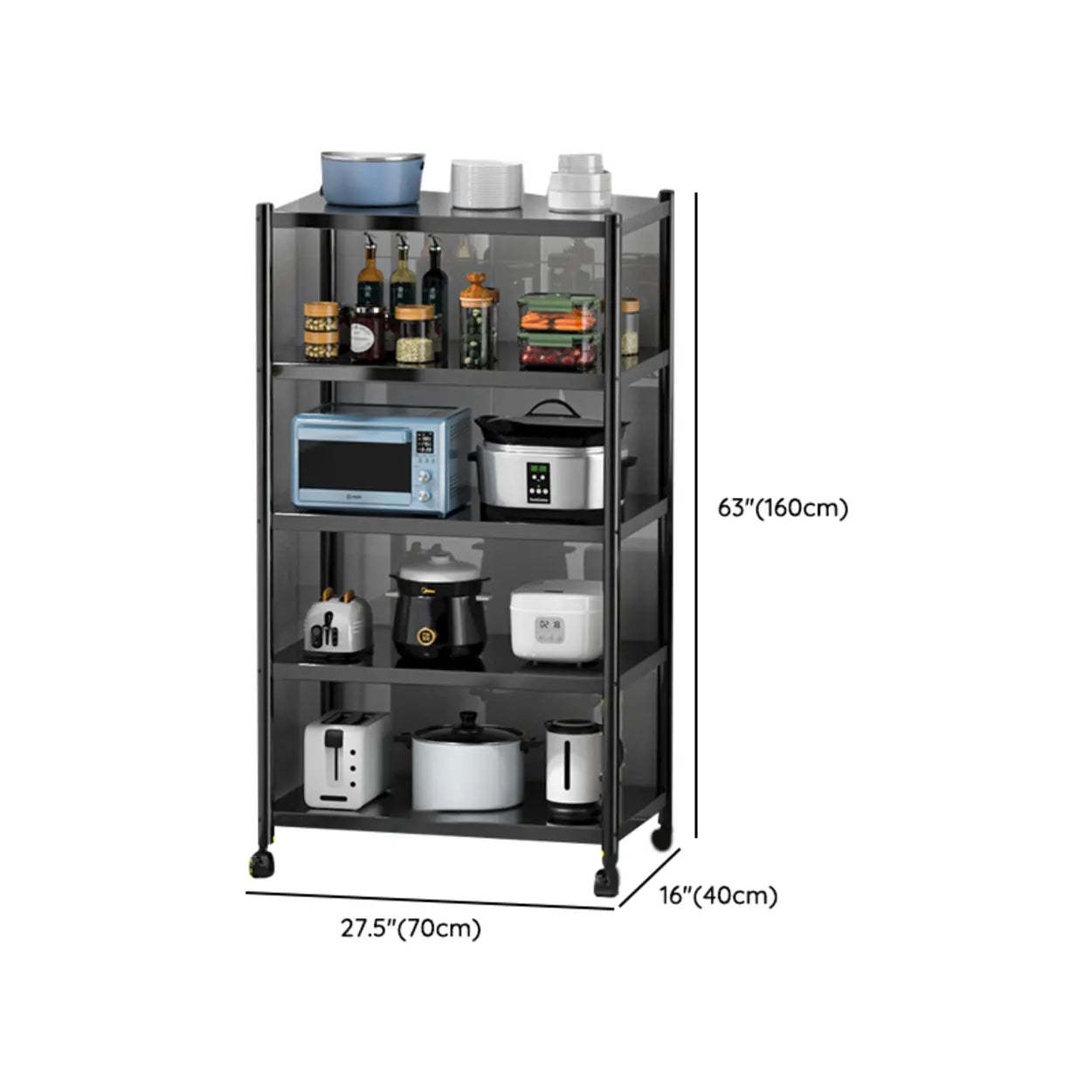 Industrial Stainless Steel Black Kitchen Display Cabinet