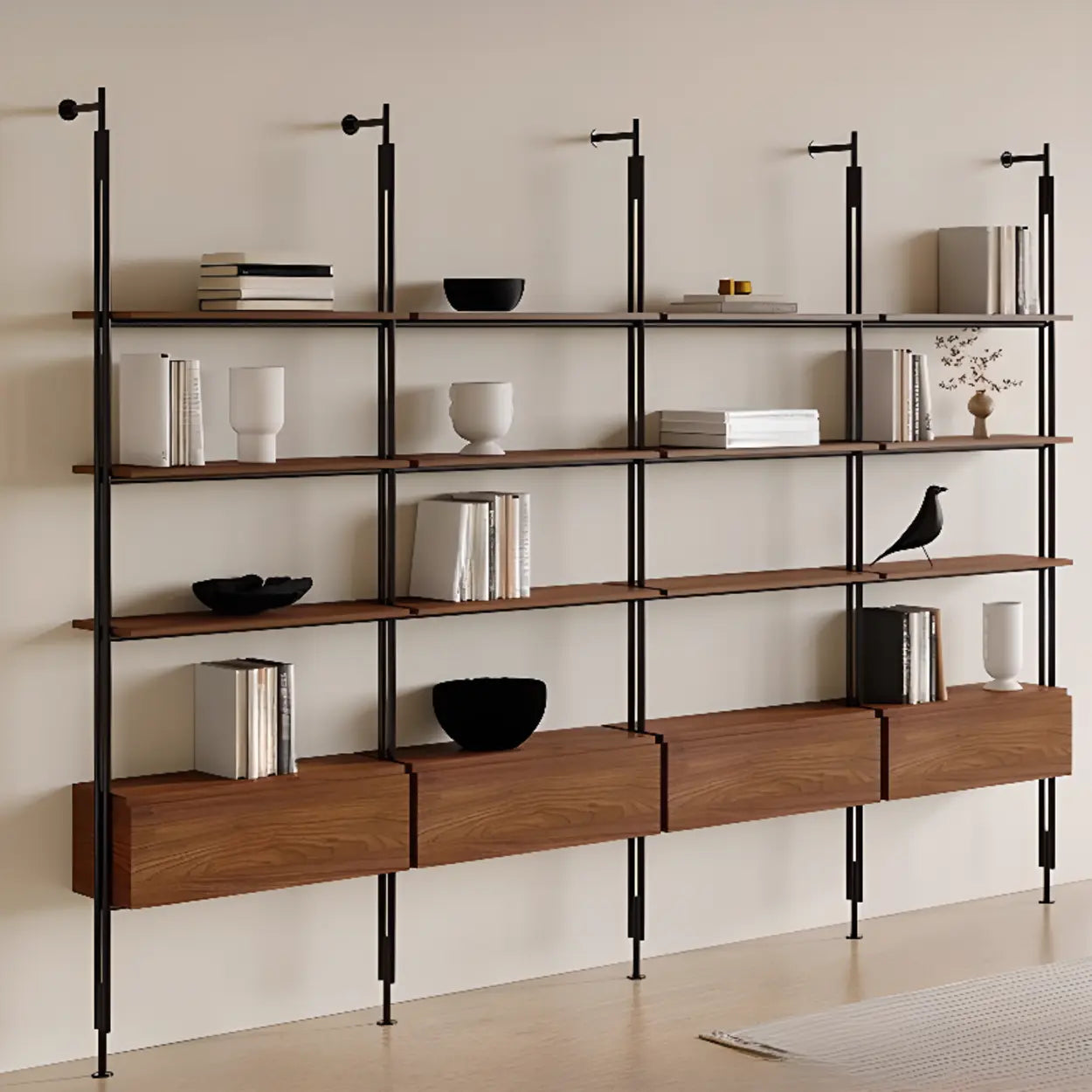 Industrial Wall-Mounted Wood-Metal Bookshelf