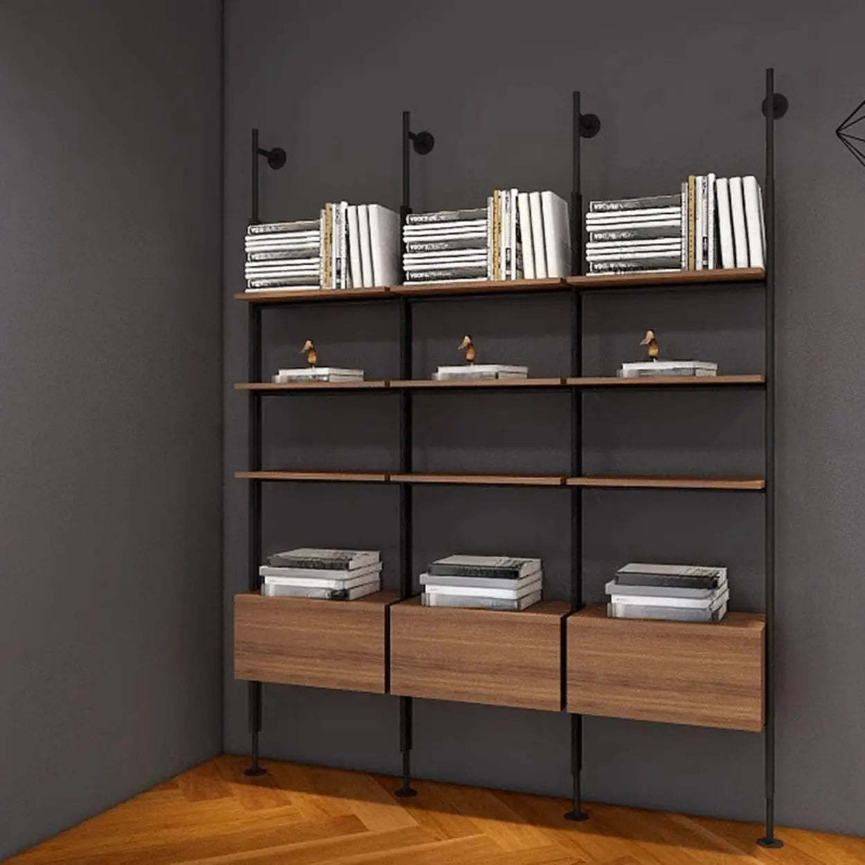 Industrial Wall-Mounted Wood-Metal Bookshelf