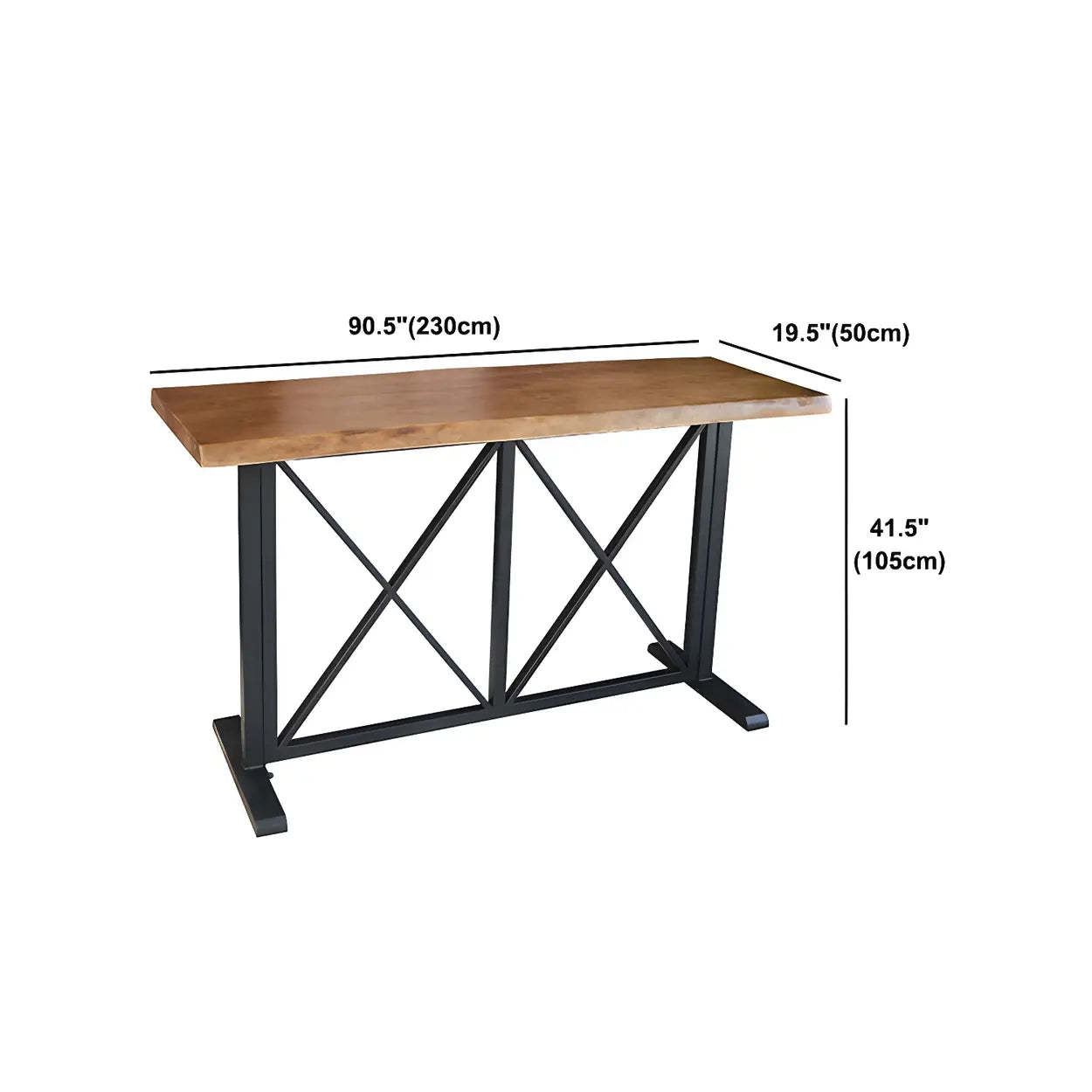 Industrial Wood Long Bar Table with Footrest