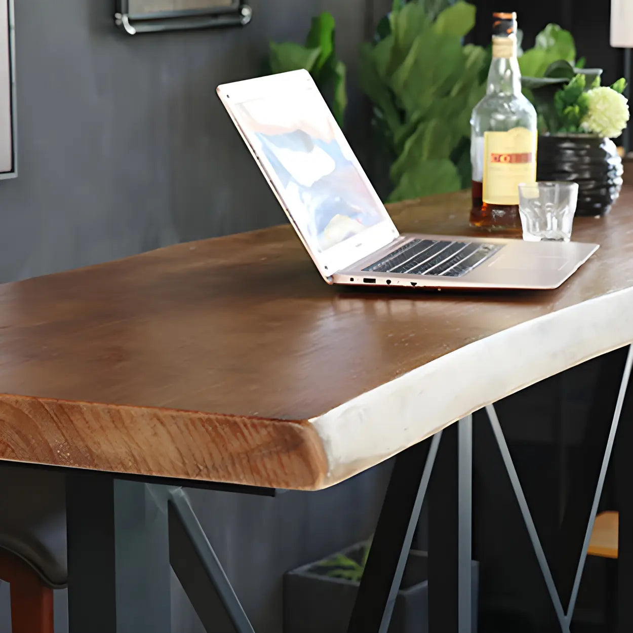 Industrial Wood Long Bar Table with Footrest — Table Only