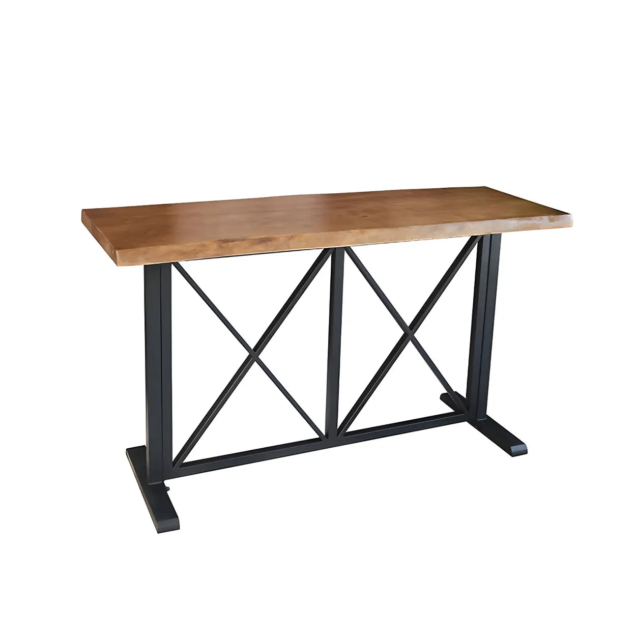Industrial Wood Long Bar Table with Footrest — Table Only