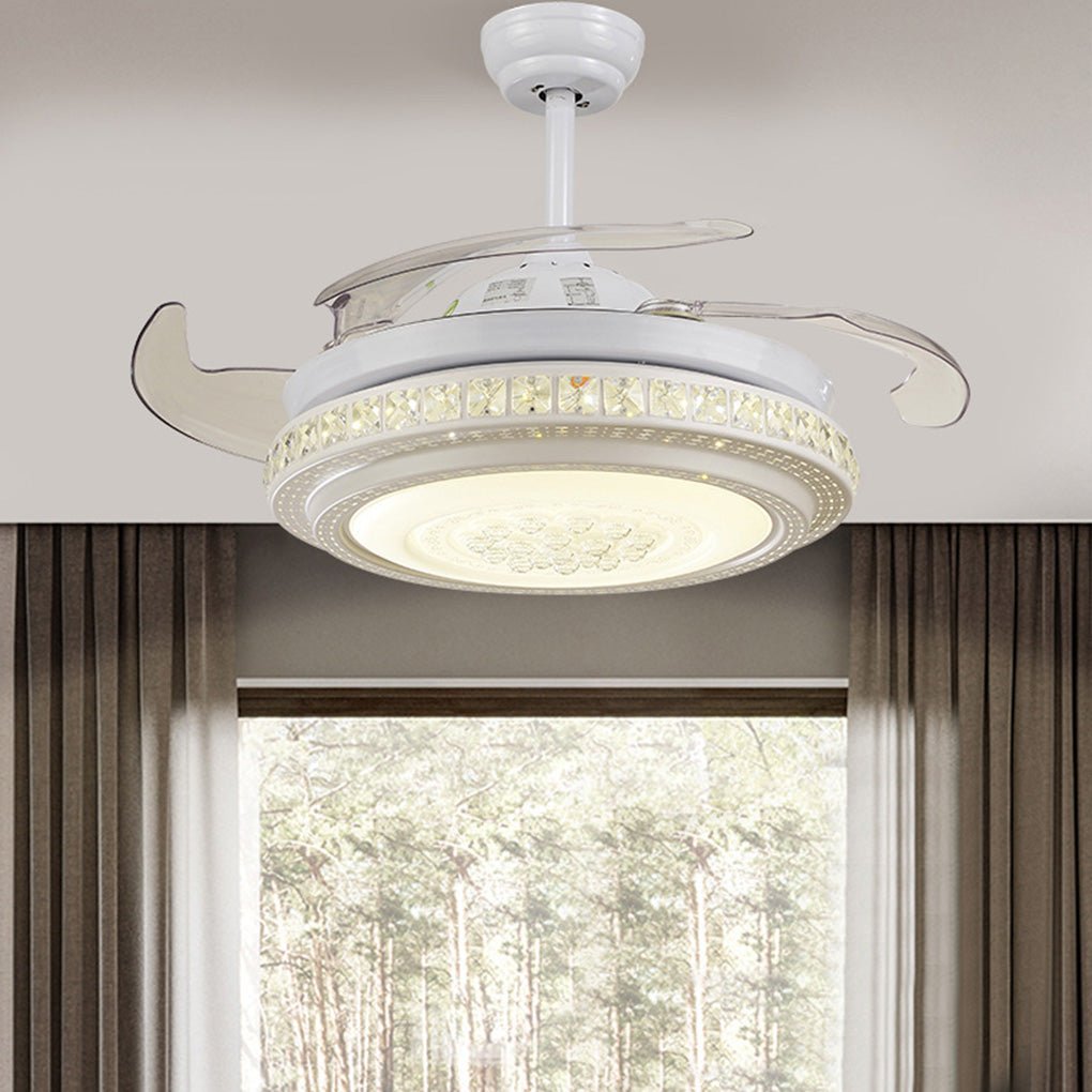 Modern intelligent white ceiling fans in synthetic metal acrylic
