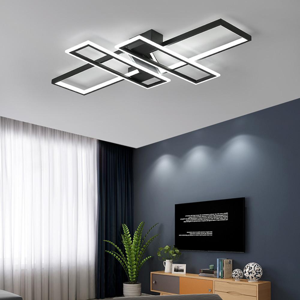 Black modern 4-rectangle semi-flush mount light — Cool White (6000K)