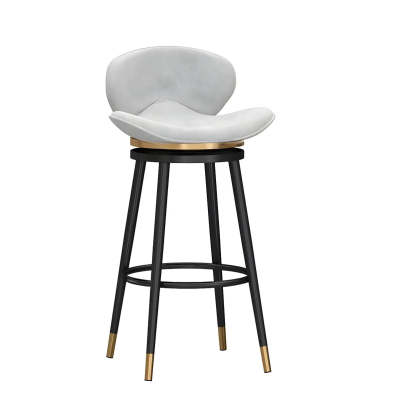 Iron Frame Curved Fabric Bucket Bar Stool — Blue / Black