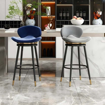 Iron Frame Curved Fabric Bucket Bar Stool — Blue / Gold