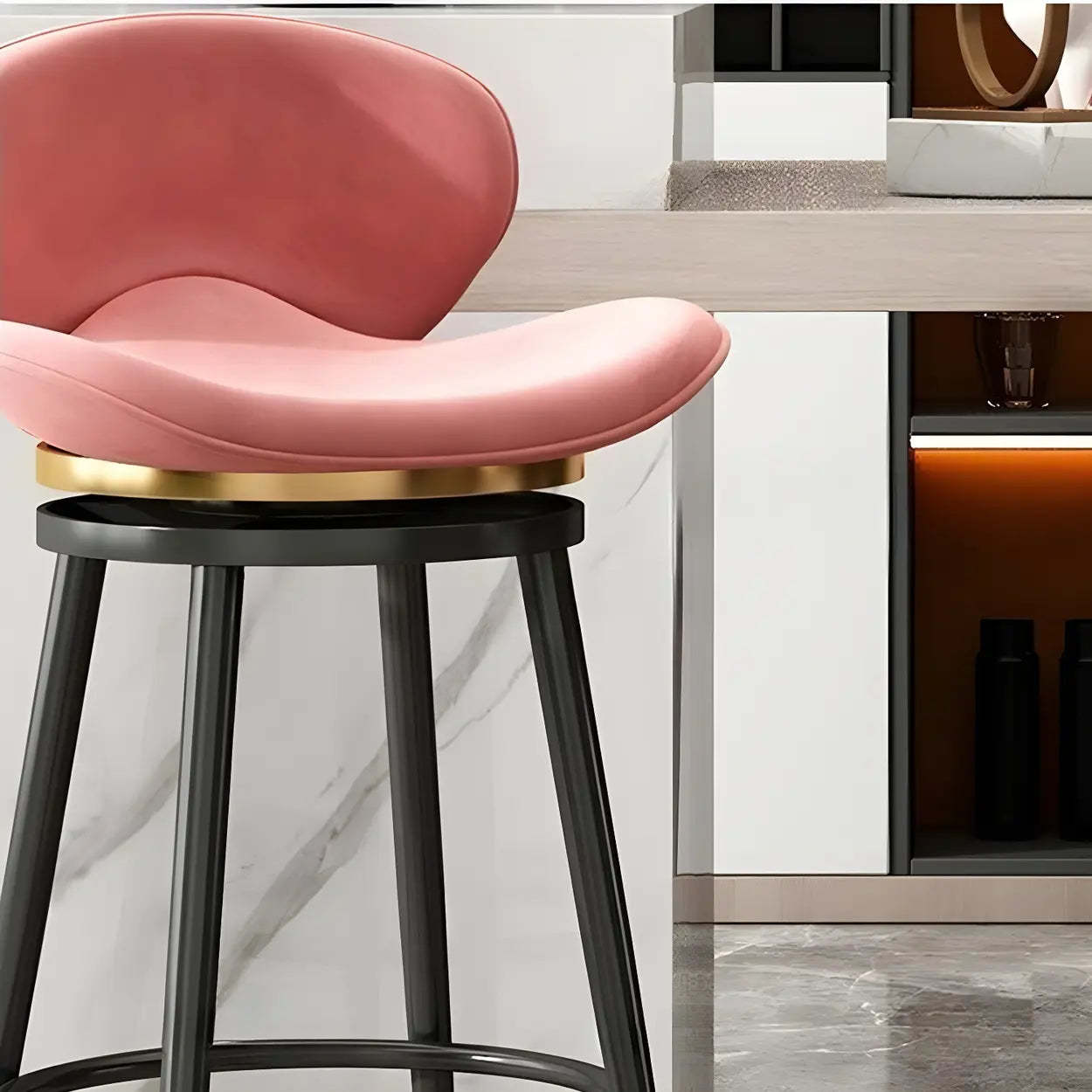 Iron Frame Curved Fabric Bucket Bar Stool — Green / Gold