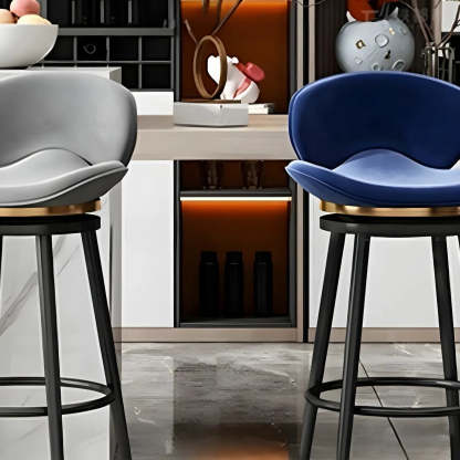 Iron Frame Curved Fabric Bucket Bar Stool — Pink / Gold