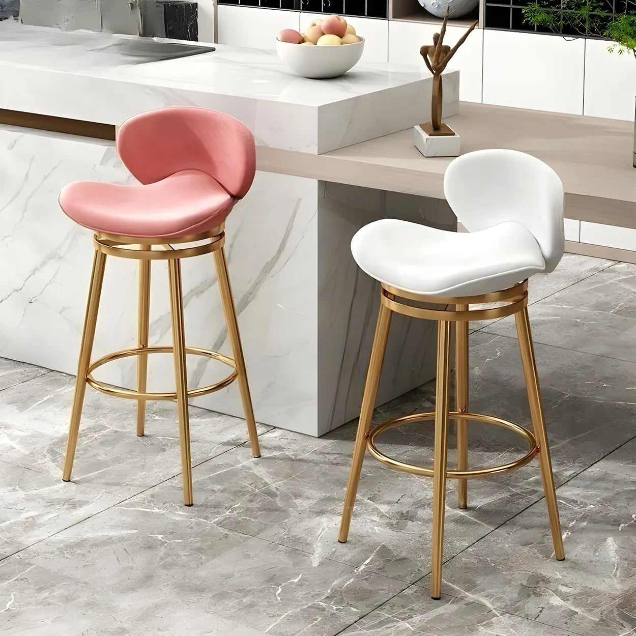 Iron Frame Curved Fabric Bucket Bar Stool — Black / Gold