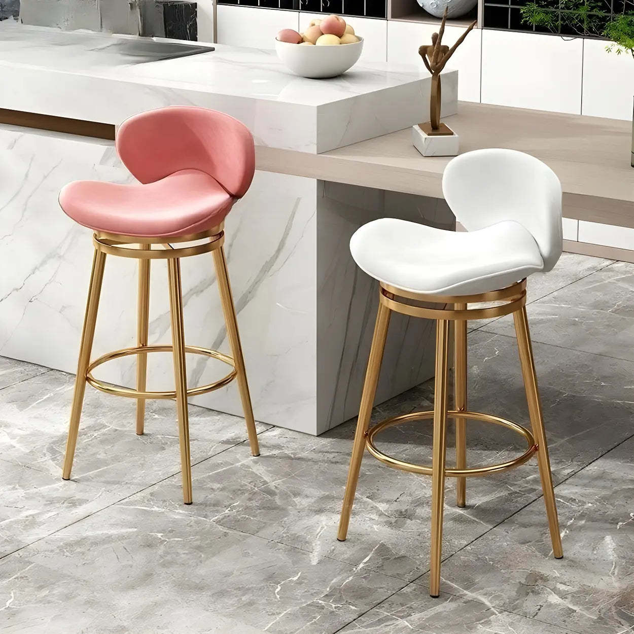 Iron Frame Curved Fabric Bucket Bar Stool — Black / Gold