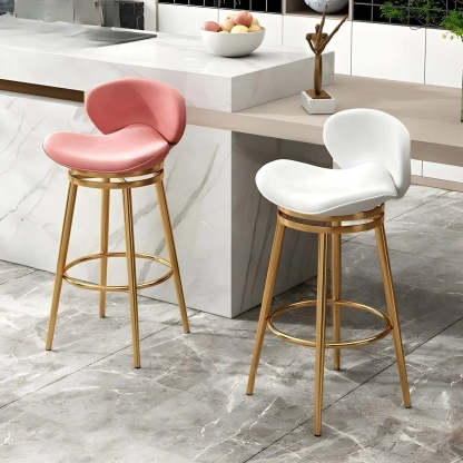 Iron Frame Curved Fabric Bucket Bar Stool — Black / Gold