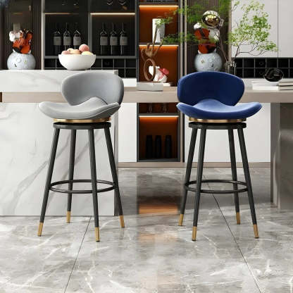 Iron Frame Curved Fabric Bucket Bar Stool — White / Black