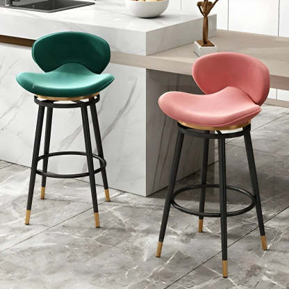 Iron Frame Curved Fabric Bucket Bar Stool — White / Gold
