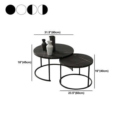 Iron-Frame Round Stone Top Nesting Coffee Tables — White / White/ White