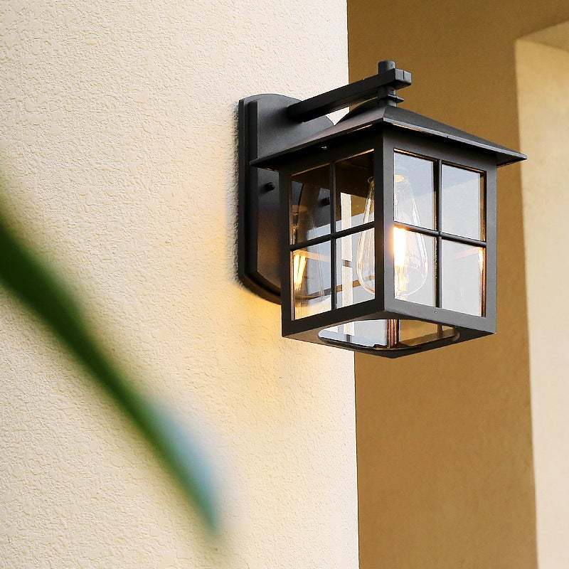 Minimalist Square Glass Lampshade Waterproof Modern Outdoor Lanterns-Lighom