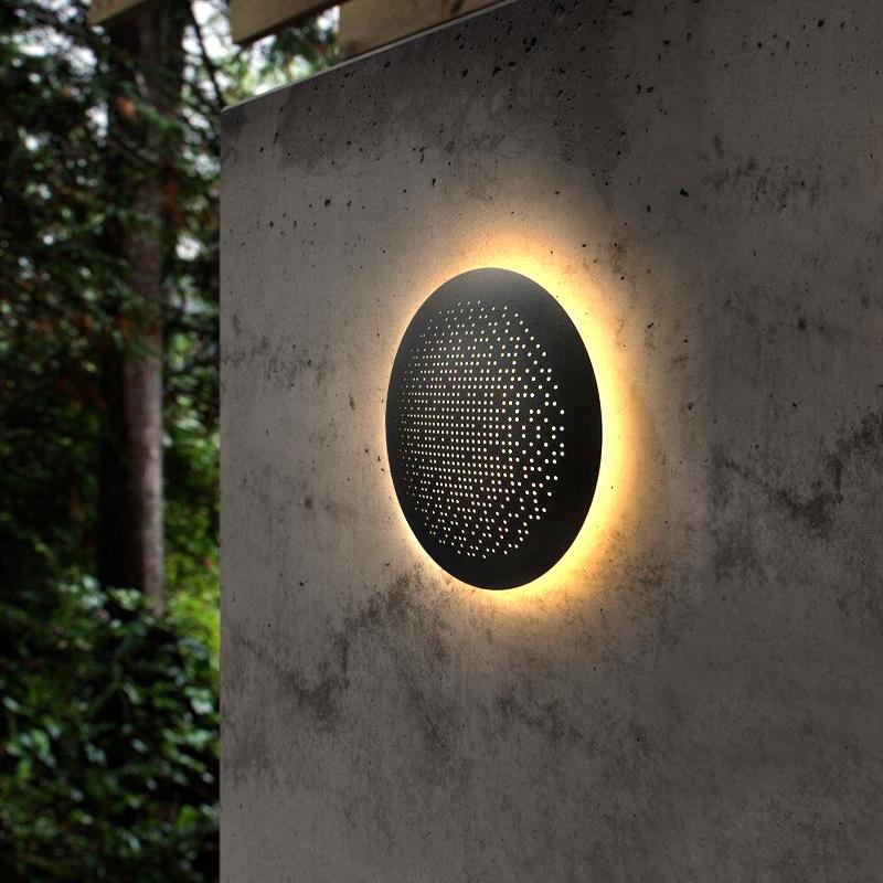 Circular Hollow Hole Black LED Outdoor Wall Light
