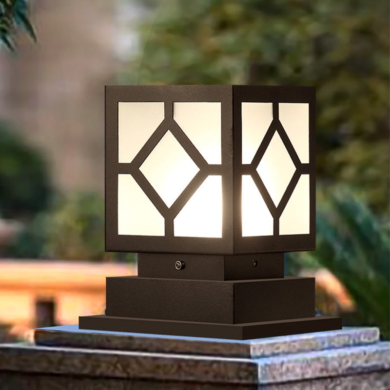 Square Stainless Steel LED Waterproof Black Modern Outdoor Light Post Lamp-Lighom