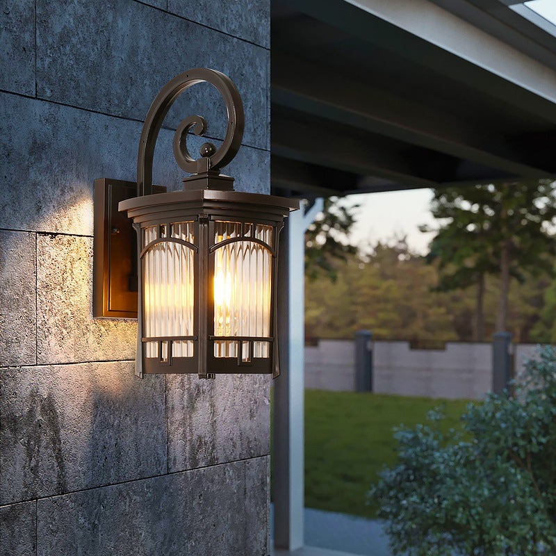 Vintage Striped Glass Shade Waterproof Modern Outdoor Wall Lights-Lighom