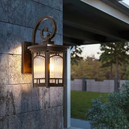 Vintage Striped Glass Shade Waterproof Modern Outdoor Wall Lights-Lighom
