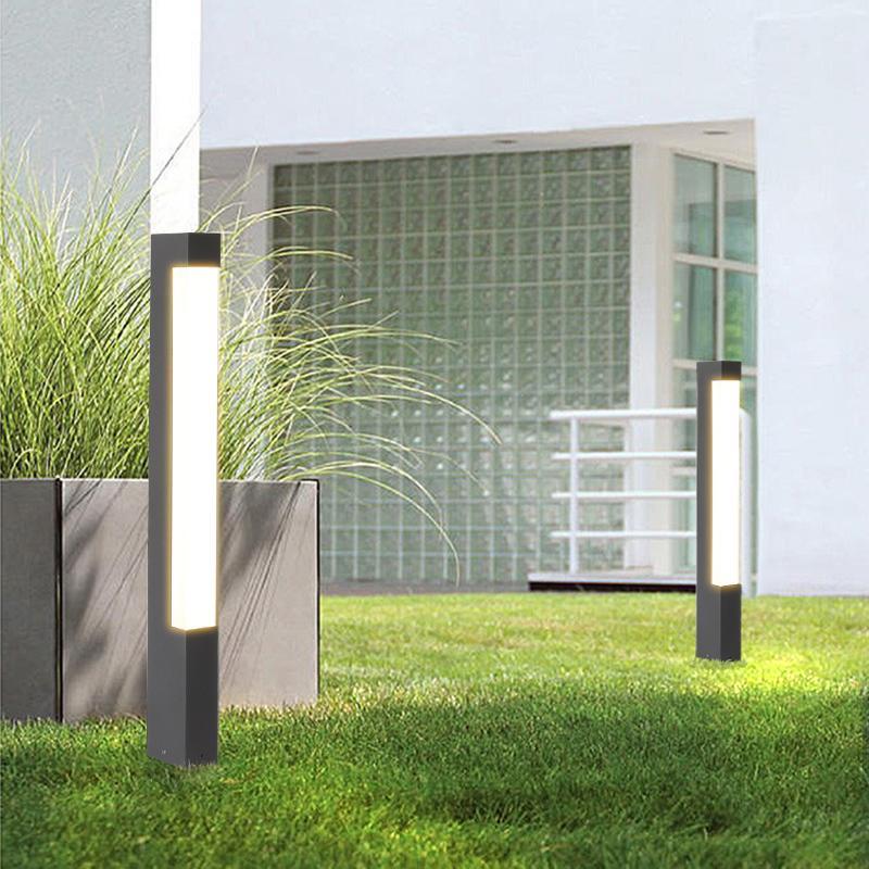 Square Tall Pillar Aluminum LED Waterproof Black Modern Pathway Lights-Lighom