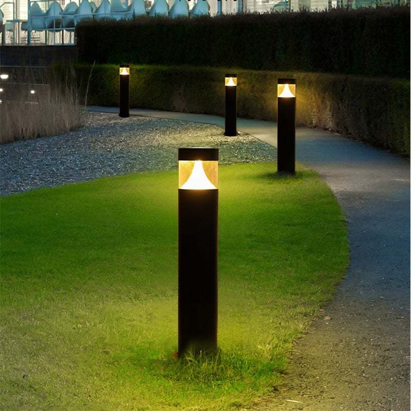 Round Aluminum LED Waterproof Black Modern Outdoor Light Post Lamp-Lighom