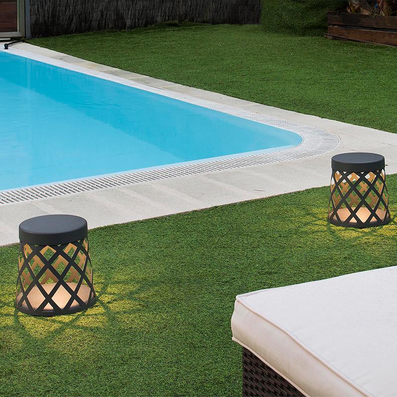 Stool Aluminum Black Modern Outdoor Lantern Lawn Lamp