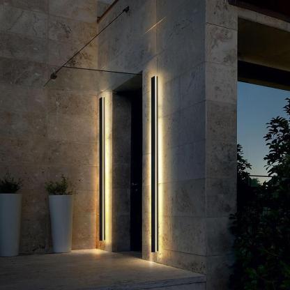 Long Strip Dimmable LED RGB Black Minimalist Outdoor Light Post Lights-Lighom
