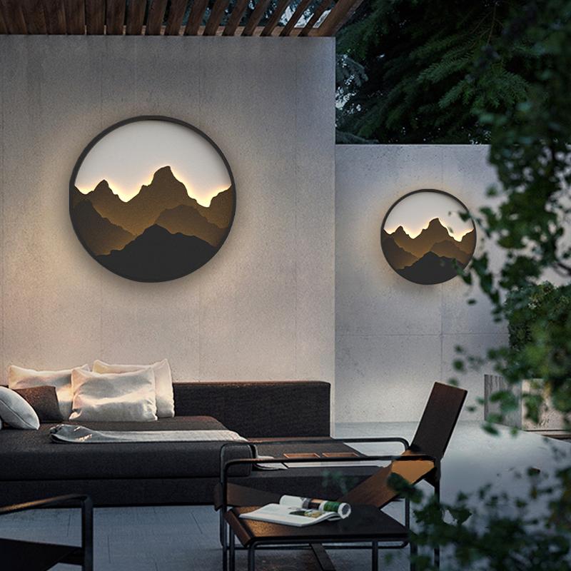 Round Mountain Scenery Decor LED Waterproof Rustic Outdoor Wall Lights-Lighom