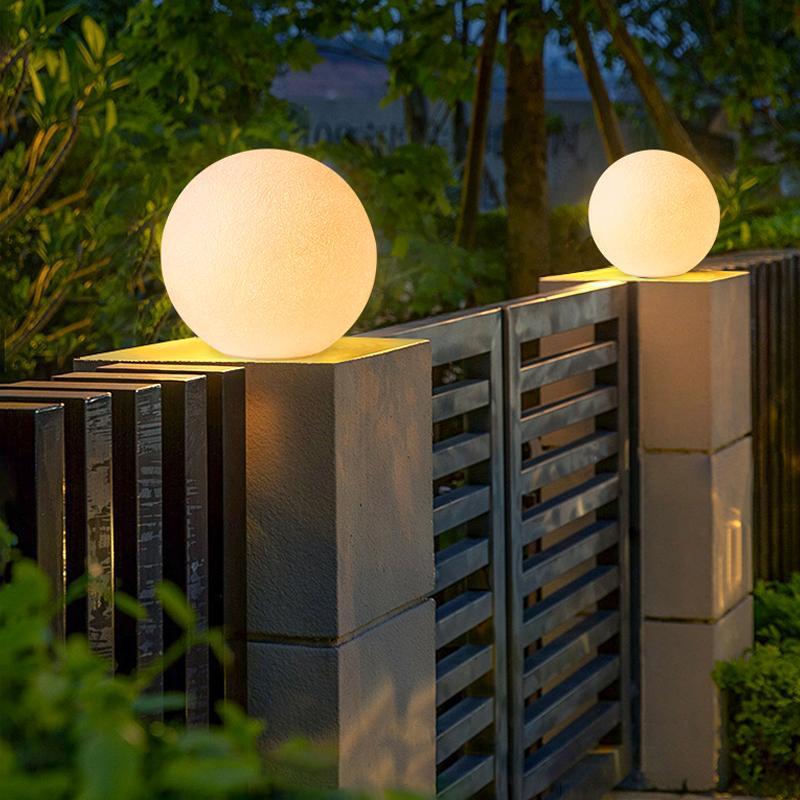 Resin Round Ball Moon LED White Modern Fence Light