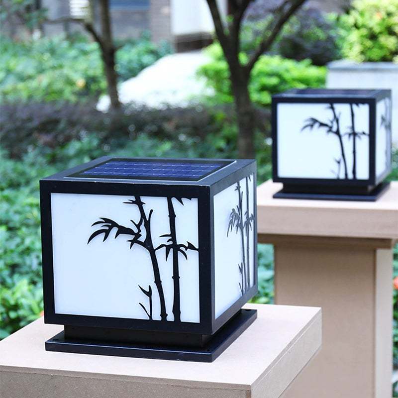 Square Bamboo Pattern LED Modern Solar Outdoor Pillar Lamp