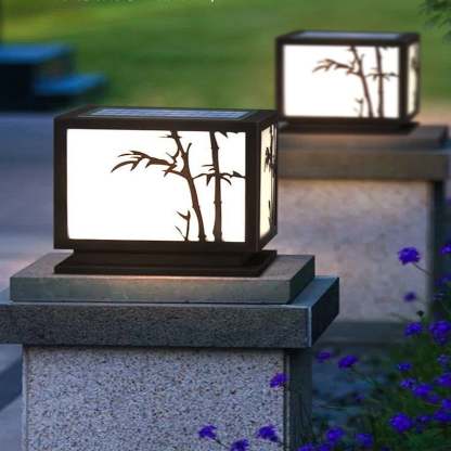 Square Bamboo Pattern LED Modern Solar Outdoor Pillar Lamp