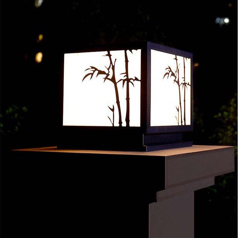 Square Bamboo Pattern LED Modern Solar Outdoor Pillar Lamp