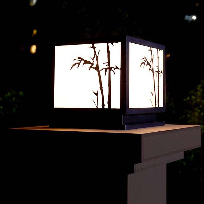 Square Bamboo Pattern LED Modern Solar Outdoor Pillar Lamp