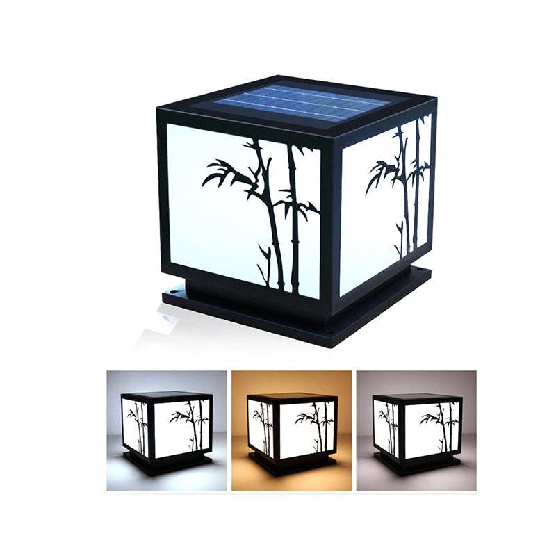 Square Bamboo Pattern LED Modern Solar Outdoor Pillar Lamp