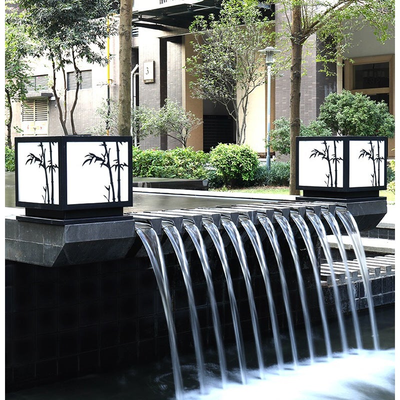 Square Bamboo Pattern LED Modern Solar Outdoor Pillar Lamp