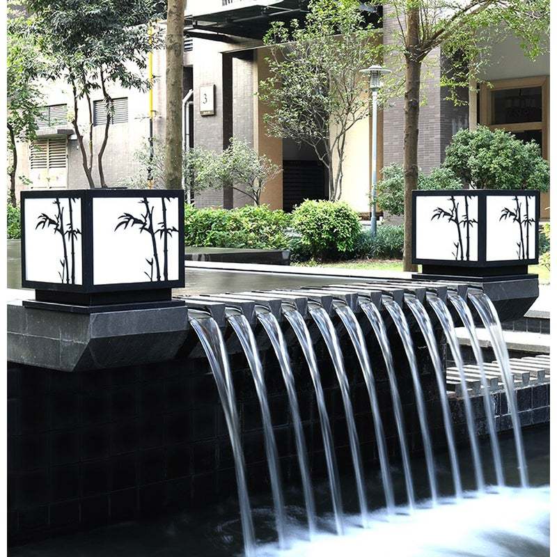 Square Bamboo Pattern LED Modern Solar Outdoor Pillar Lamp