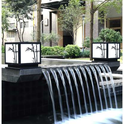 Square Bamboo Pattern LED Modern Solar Outdoor Pillar Lamp