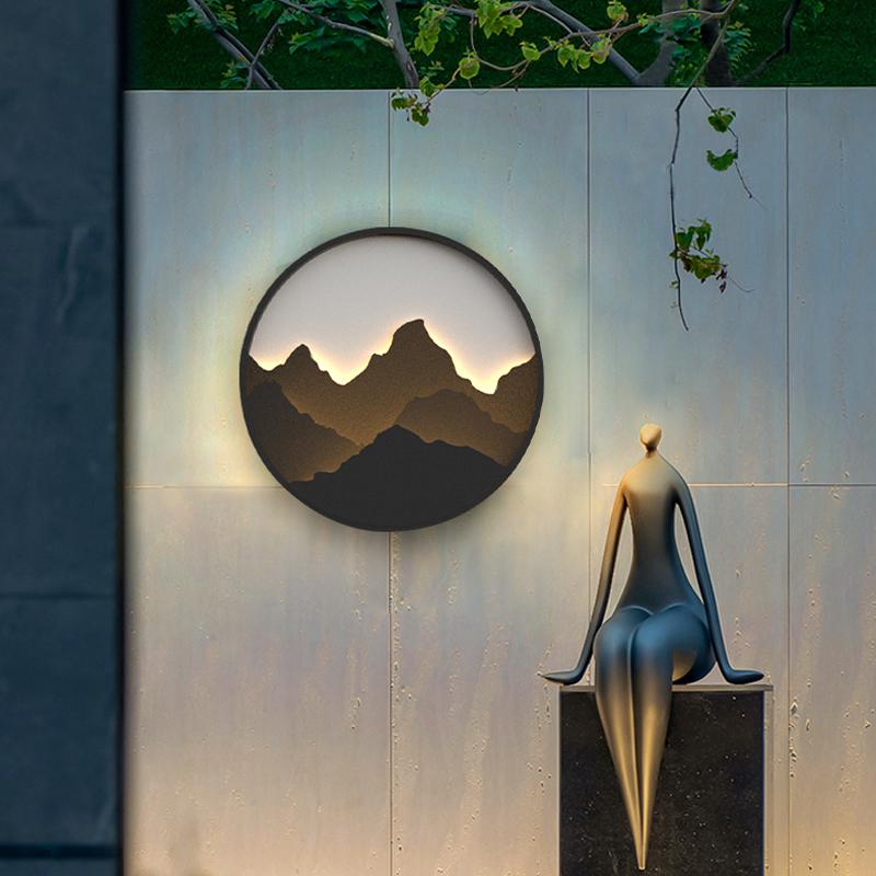 Round Mountain Scenery LED Rustic Outdoor Wall Light